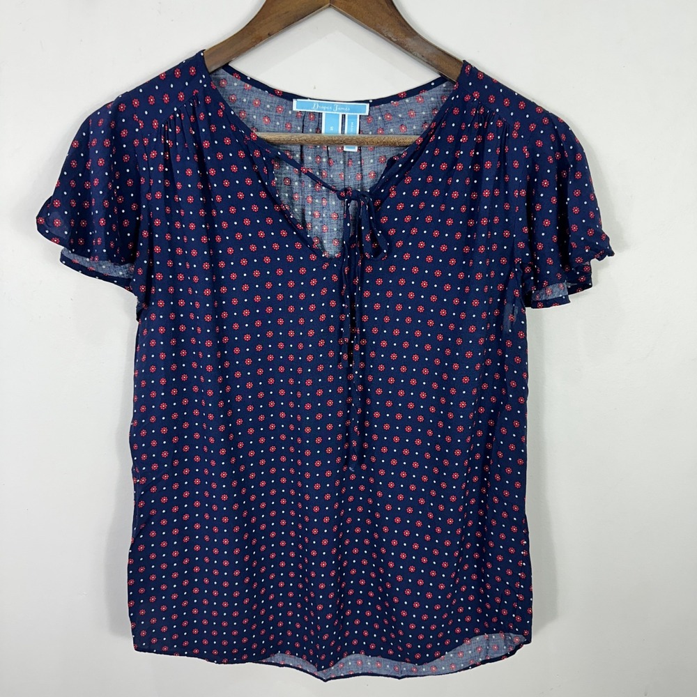 Draper James Blouse Small Navy Floral Cottagecore Preppy Boho Chic Indie Top